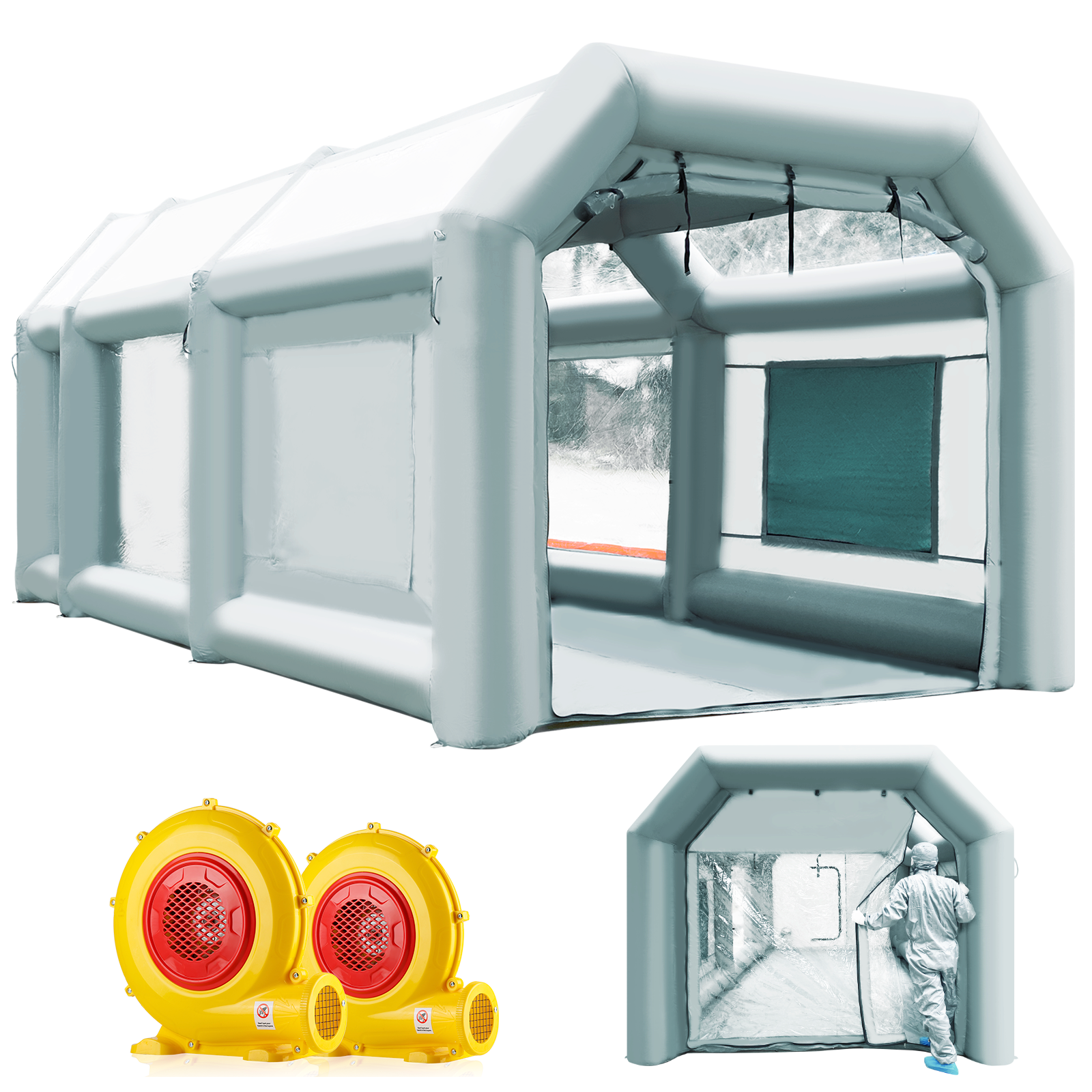 blower multiple views of 20x10x9ft inflatable paint booth