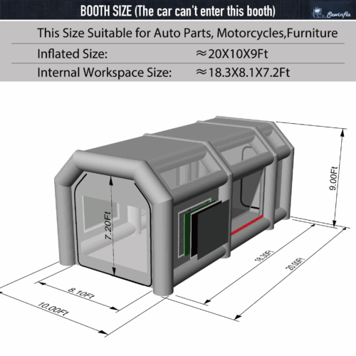 dimensions of 20x10x9ft inflatable paint booth