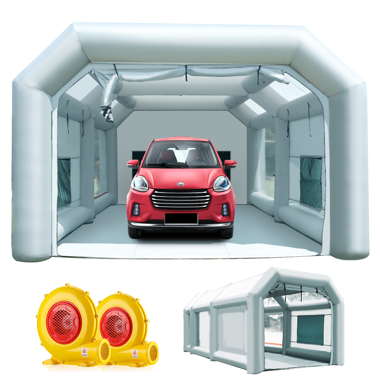 blower multiple views of 20x13x8.5ft inflatable paint booth