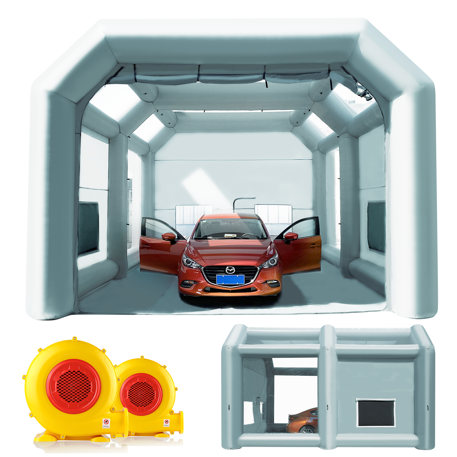 blower multiple views of 23x20x14.5ft inflatable paint booth