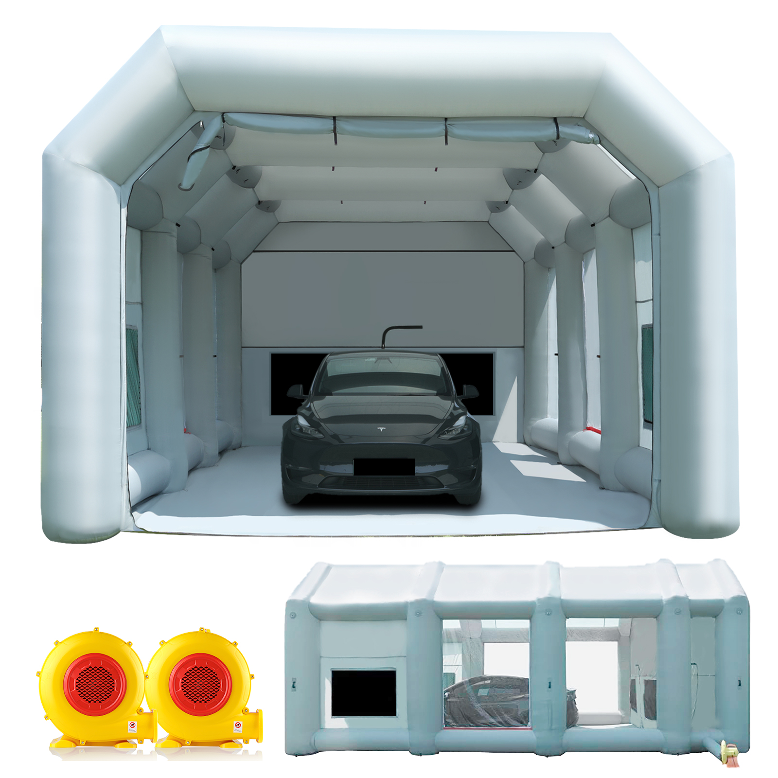 blower multiple views of 30x20x13ft inflatable paint booth