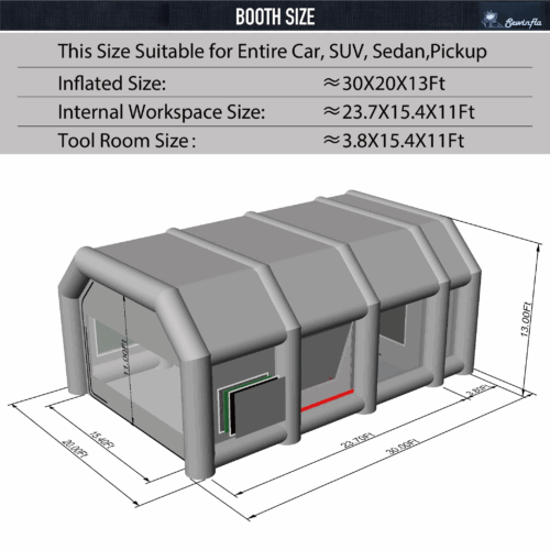 dimensions of 30x20x13ft inflatable paint booth