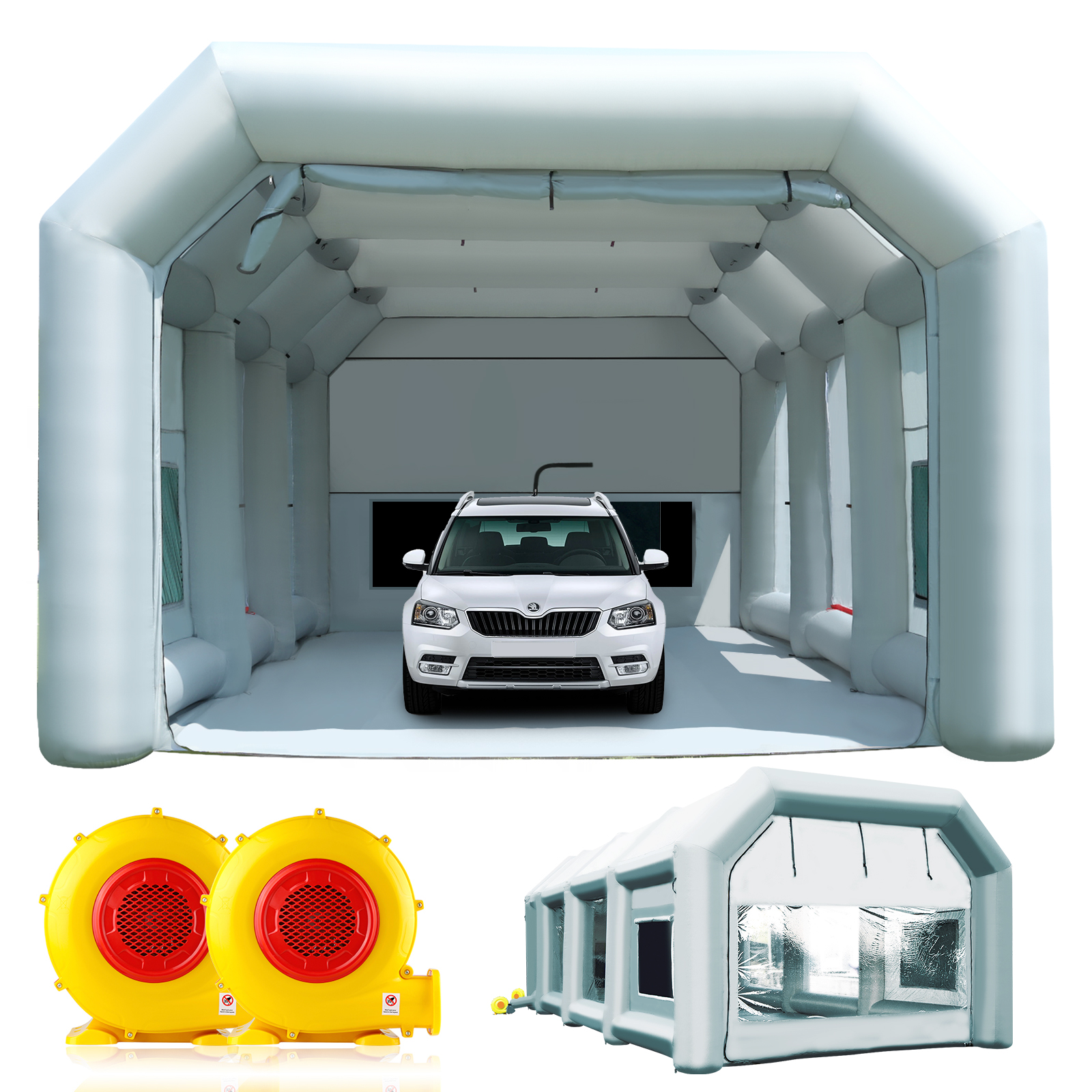 blower multiple views of 33x16.5x11.5ft inflatable paint booth