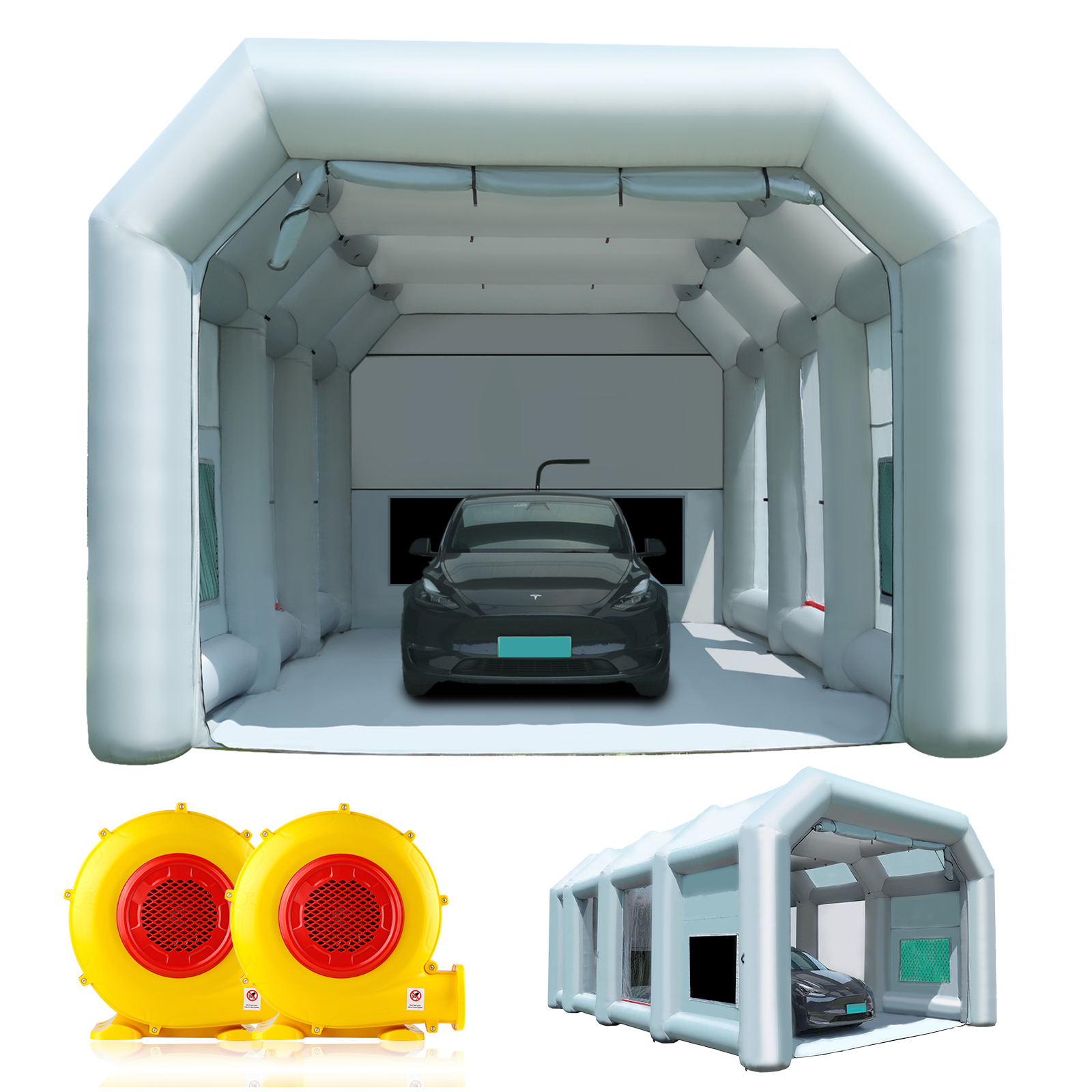 blower multiple views of 39x16.5x13ft inflatable paint booth