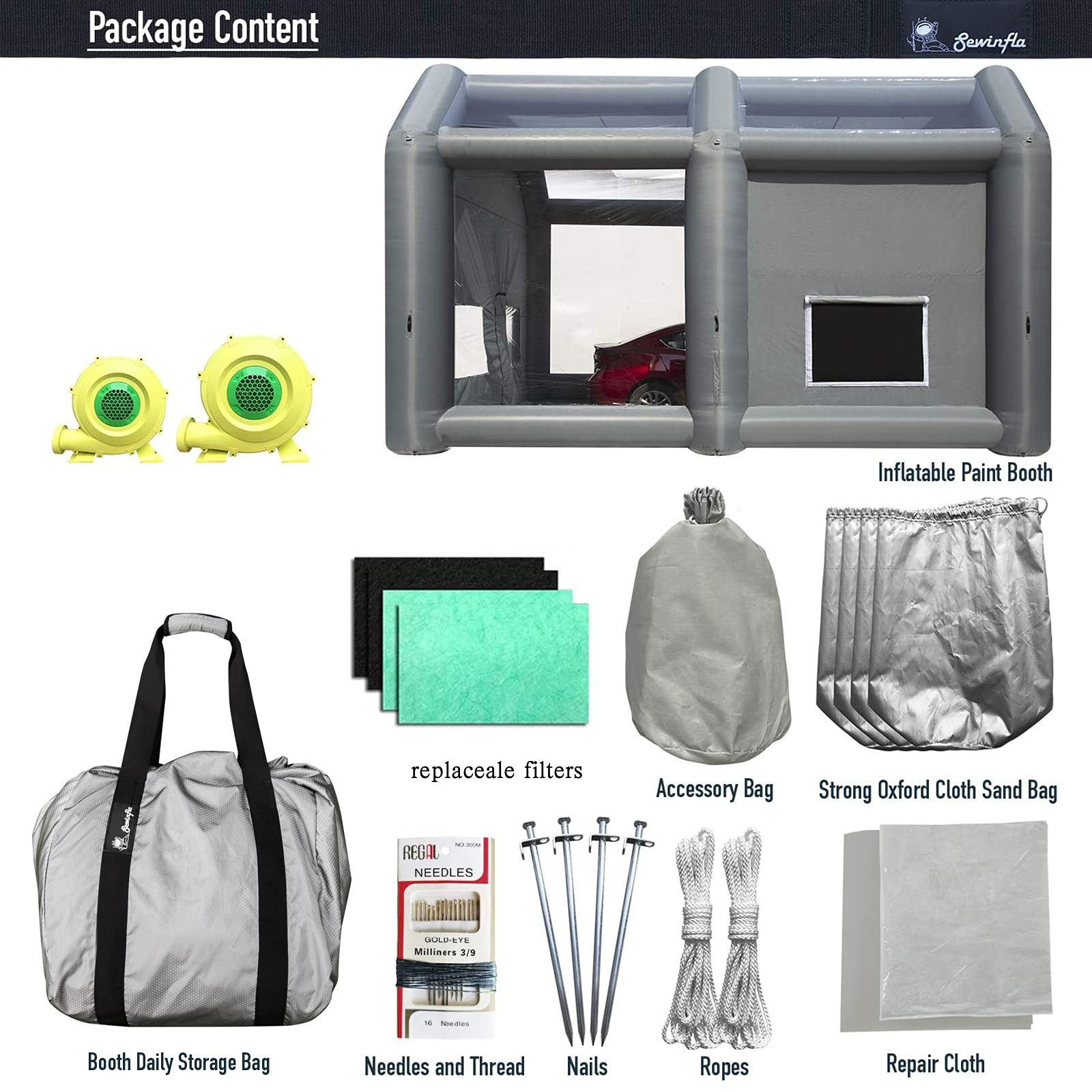 package content of 39x20x13ft inflatable paint booth