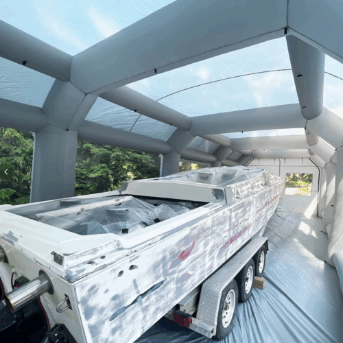 back views of 44x20x13ft inflatable paint booth