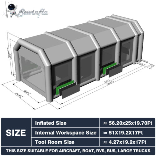 dimensions of 56x25x20ft inflatable paint booth