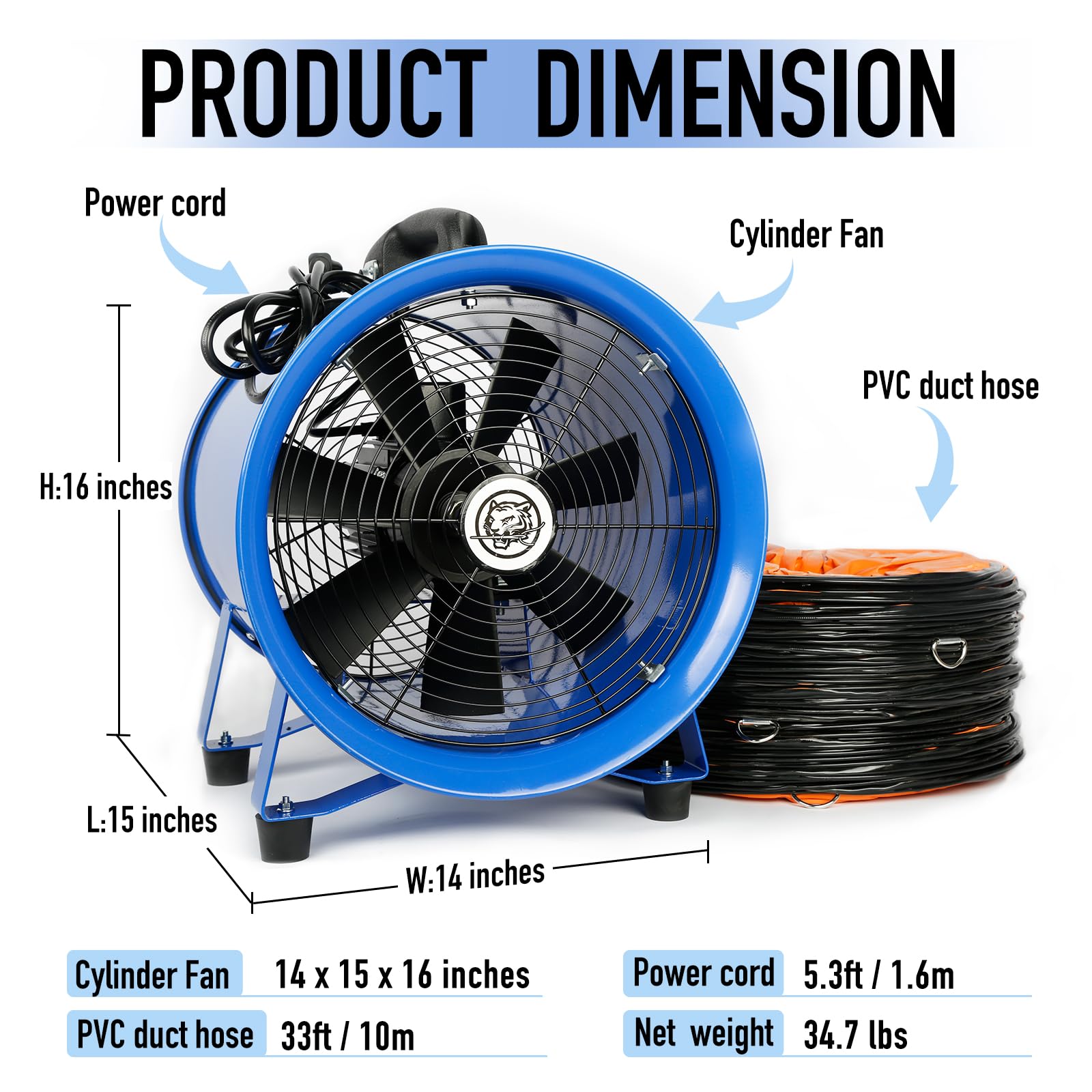 product dimension of 12 Inch Exhaust Axial Fan