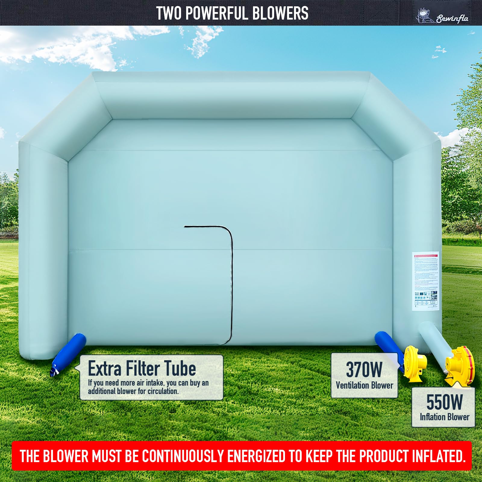 two powerful blowers connection of 12.5x11.2x11.2Ft inflatable paint booth