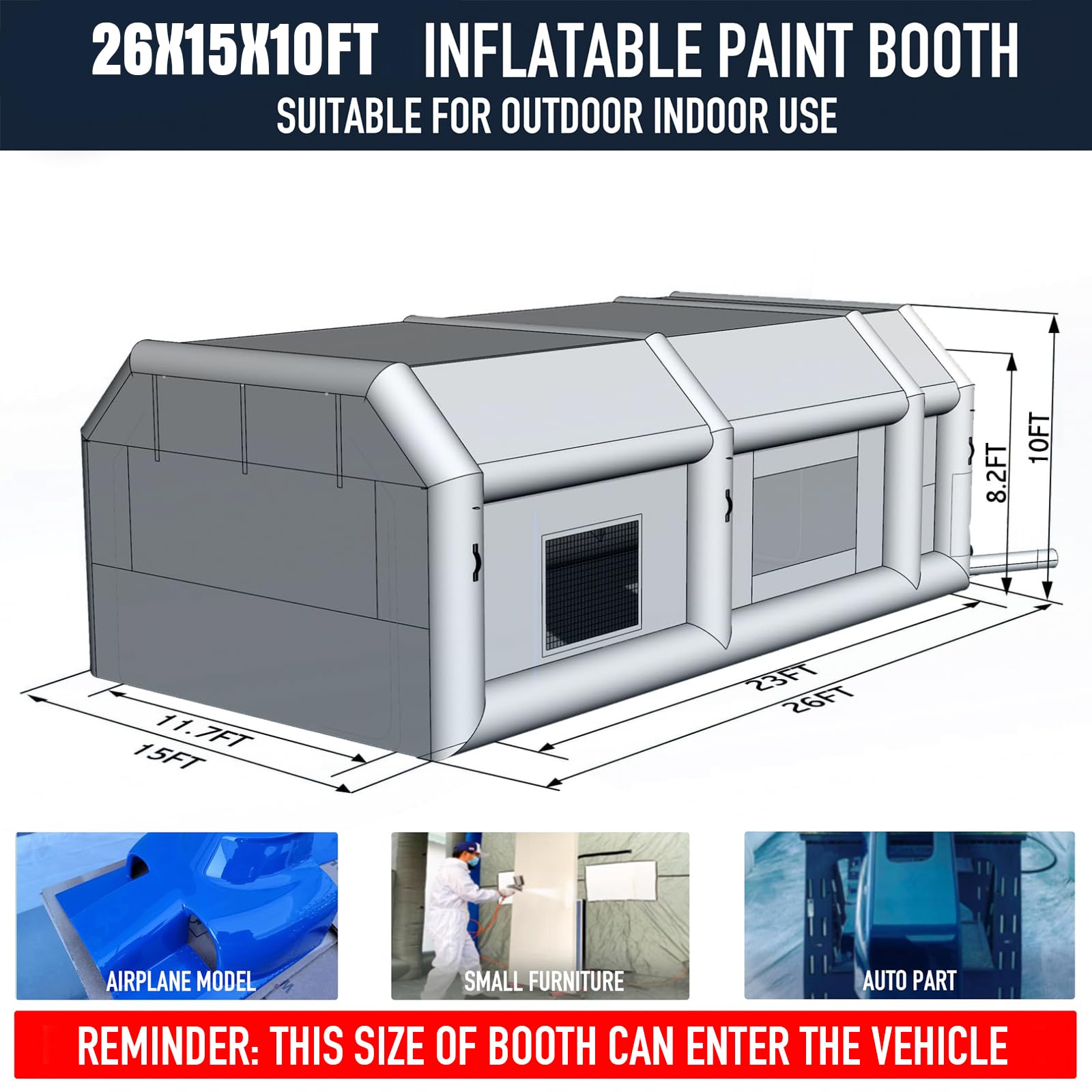 DIY-Grade Spray Booth 26x15x10Ft Portable Inflatable Paint Booth with 2 Blower for Cars - Image 2