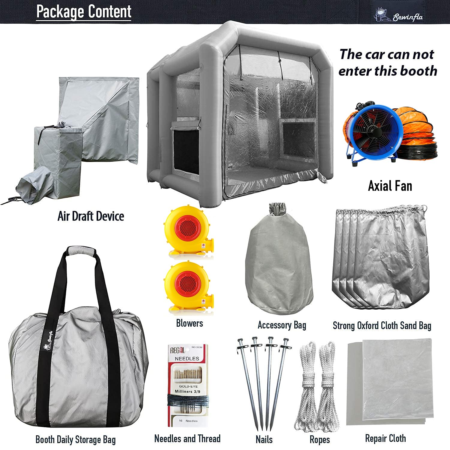 Sewinfla Inflatable Paint Booth 12.5 x 11.2 x 11.2Ft with Exhaust fan for Auto Parts, Furnitures Painting - Image 8