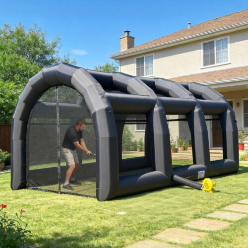Inflatable Batting Cage 20x11.5x9.8FT for Baseball Practice with Blower, Enclosed Inflatable Baseball Cage for Batting & Pitching Training and Multi-Sport Use