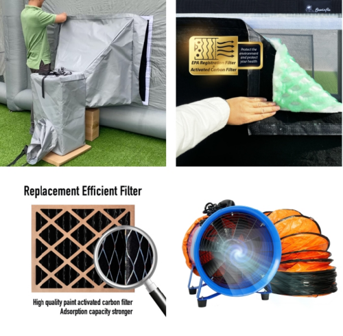 Ship to Hawaii - Small Air draft device, Double Layer Replacement filters, Filter box inside the Elephant Trunk, Exhaust fan with 16.5Ft duct